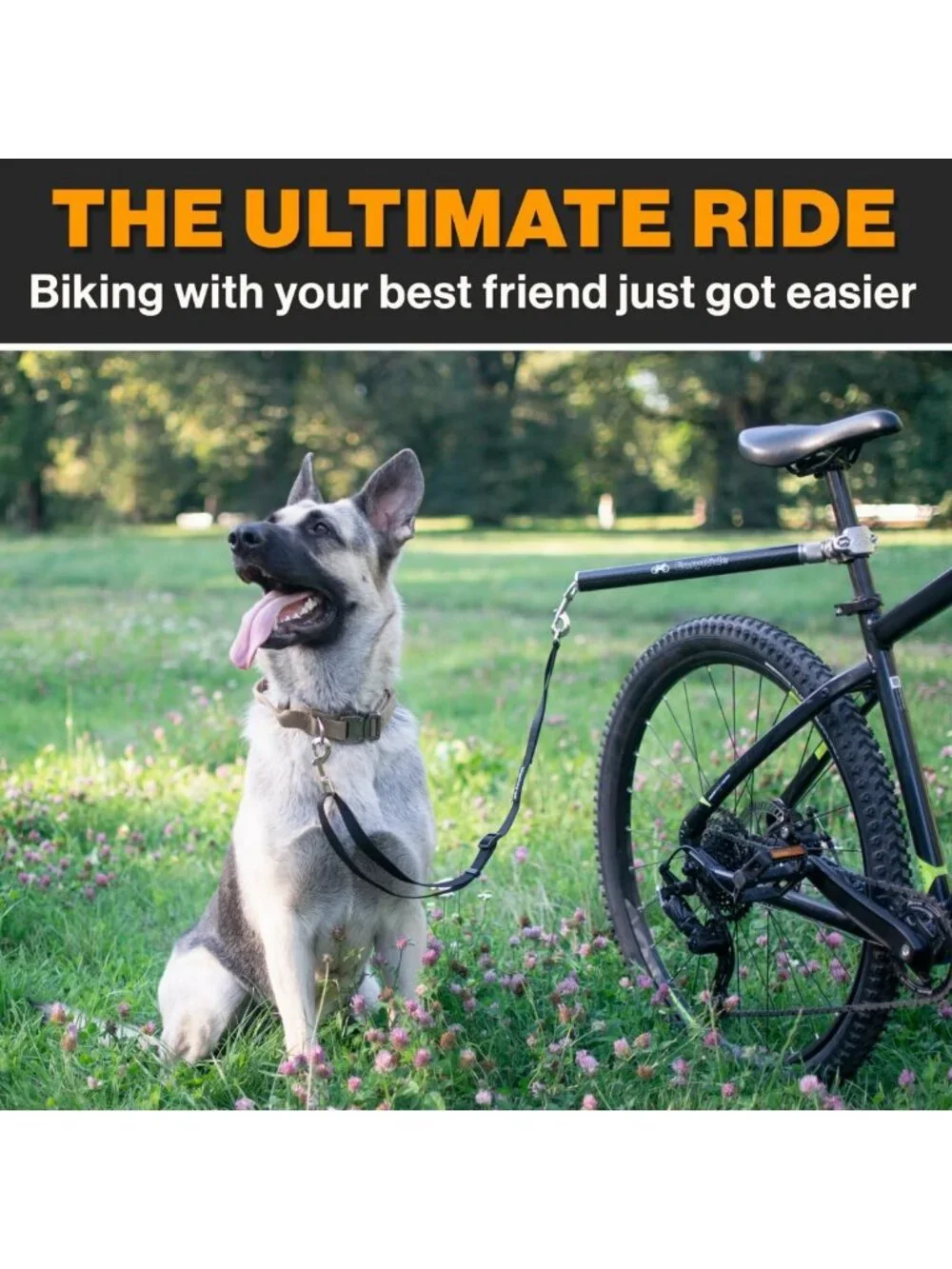 180° Rotating Dog Bike Leash with Shock Absorbers & Quick Attach - Adjustable